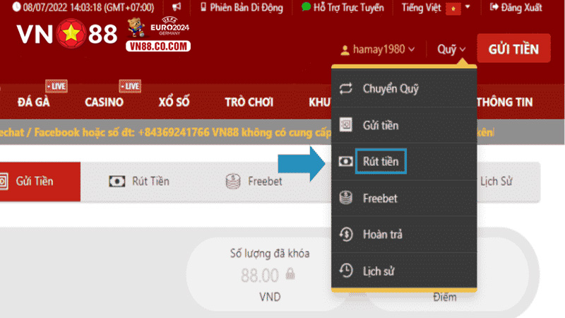 Bạn cần thực hiện các thao tác sau để rút tiền